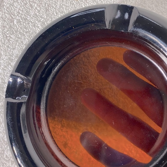 Vintage MCM Dark Thick Brown Amber Glass Round Ashtray Trinket Dish - Picture 7 of 8